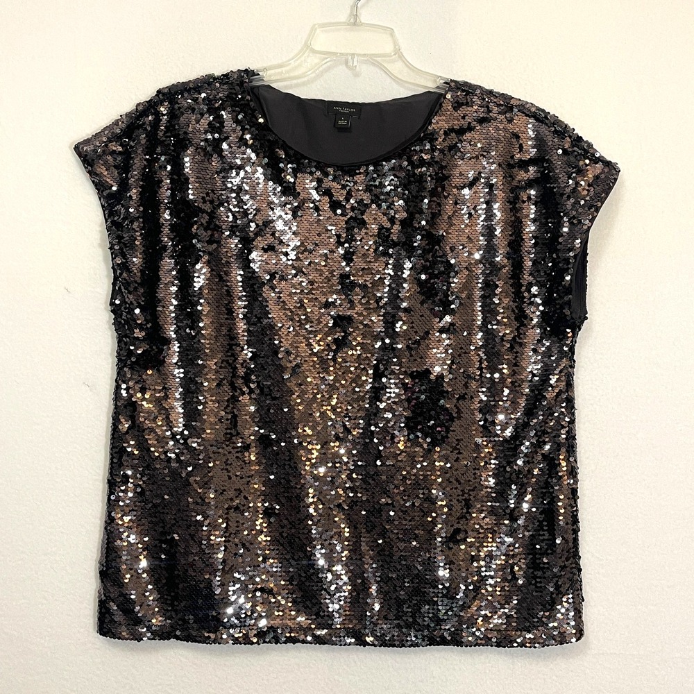 Ann Taylor Black and Silver Sequin Blouse